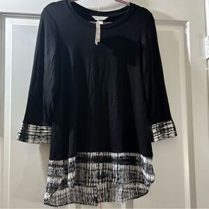 Christopher & Banks Black Tunic with Black-and-White Tie-Dye Hem